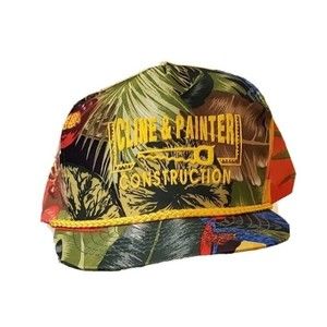 Vintage San Sun Tropical Hawaiian Floral Trucker Hat Cap Adjustable Advertising